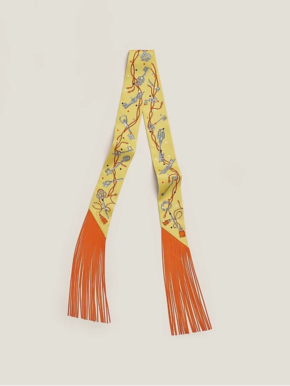 Les Cles a Pois leather fringes Twilly in Jaune / Argent / Orange Vif